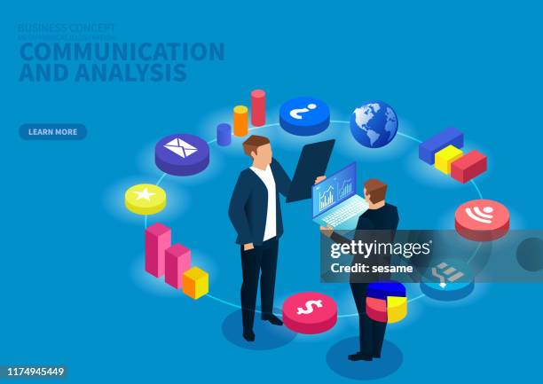 business communication and statistical analysis of data, accounting data management, financial figures - planning using tablet stock illustrations