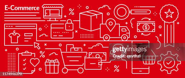 vector e-commerce banner design in trendy linear style. line art style abstract pattern for web page, banner, presentation - supply chain technology background stock illustrations