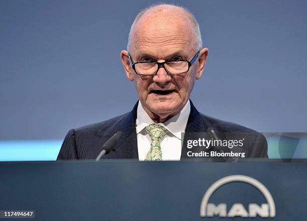 Ferdinand Piech, chairman of the supervisory board of MAN SE, speaks during the company's annual shareholders meeting in Munich, Germany, on Monday,...