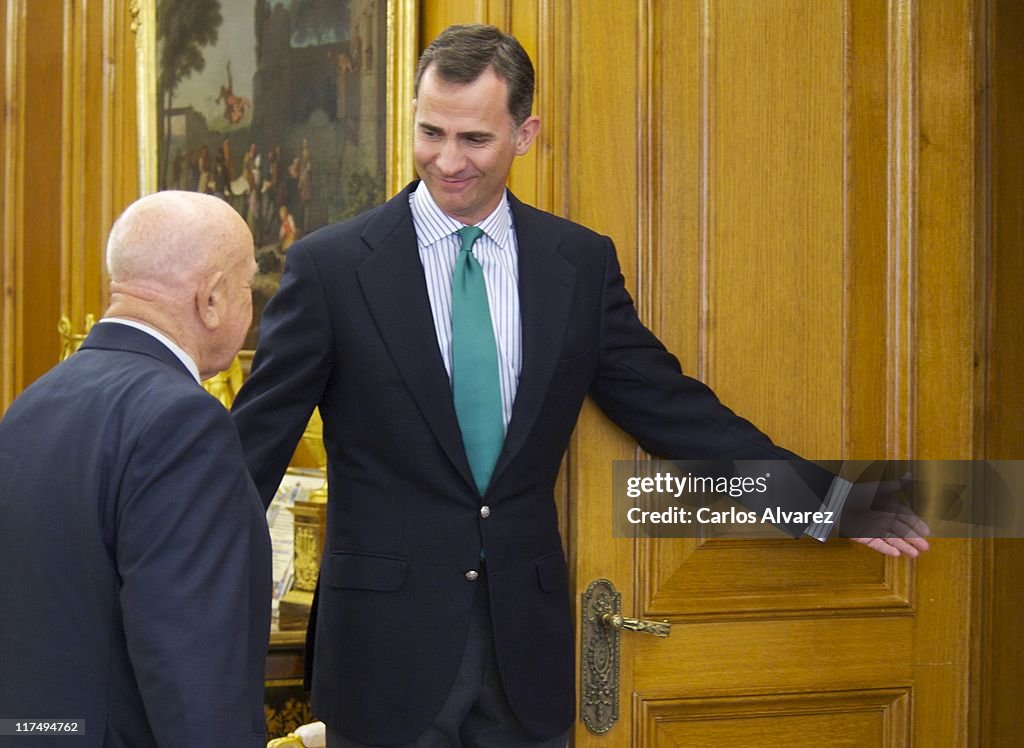 Prince Felipe of Spain Meets Mr. Alexei Leonov at zarzuela Palace