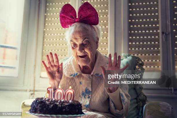 100 years old birthday cake to old woman elderly - 90 birthday stock pictures, royalty-free photos & images