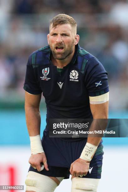 John Barclay of Scotland during the Rugby World Cup 2019 Group A game between Scotland and Russia at Shizuoka Stadium Ecopa on October 9, 2019 in...