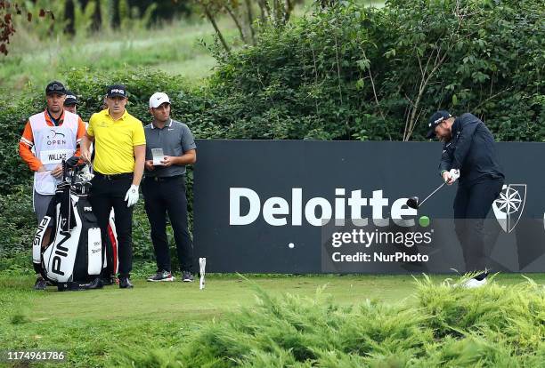 From the left Matt Wallace , Francesco Molinari and Shane Lowry during the Draw for Rounds 1 and 2 at Golf Italian Open in Rome, Italy on October 10,...