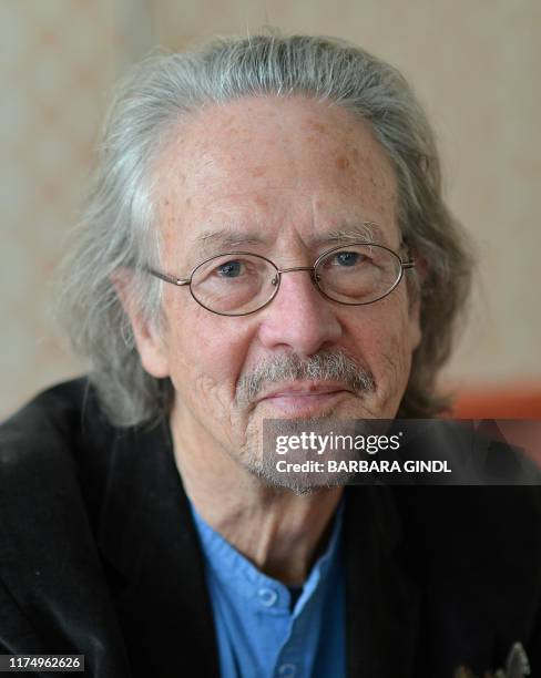 This picture taken on November 22, 2012 in Salzburg shows Austrian novelist and playwright Peter Handke. - Peter Handke was awarded the 2019 Nobel...