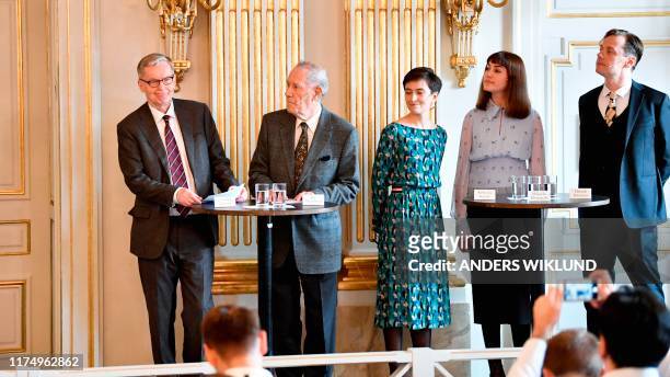 Members of the Nobel Committee for Literature Chairman Anders Olsson, Per Wastberg, Rebecka Karde, Mikaela Blomqvist and Henrik Petersen announce the...