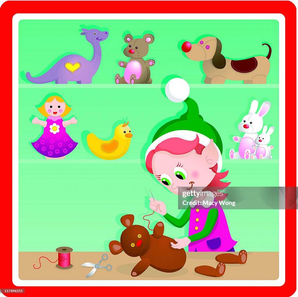 Cute Christmas toy factory doll maker elf
