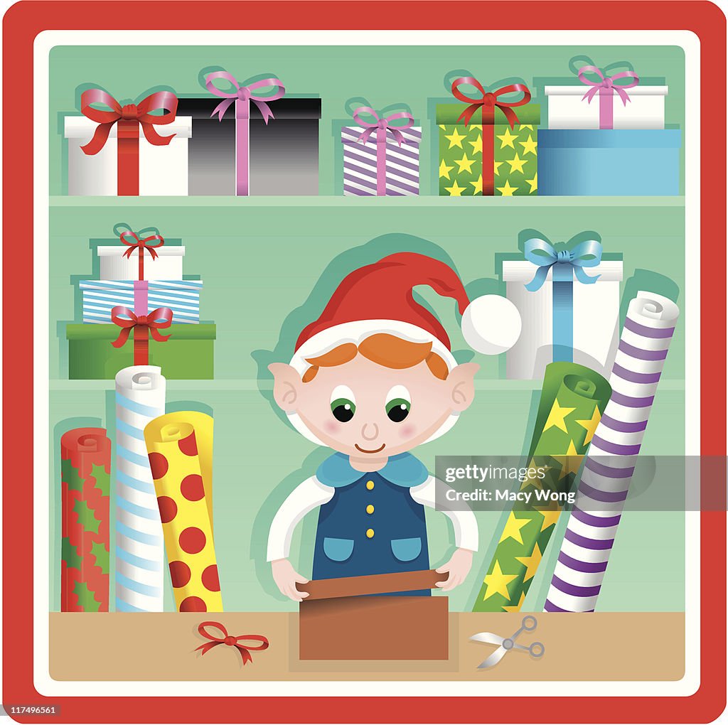 Cute Christmas toy factory giftwrap elf