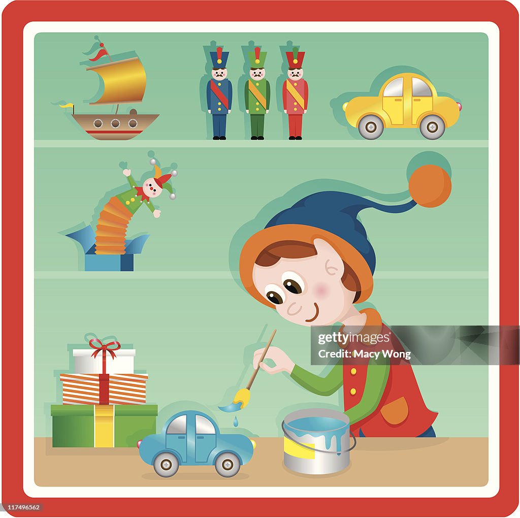 Cute Christmas toy factory painter elf