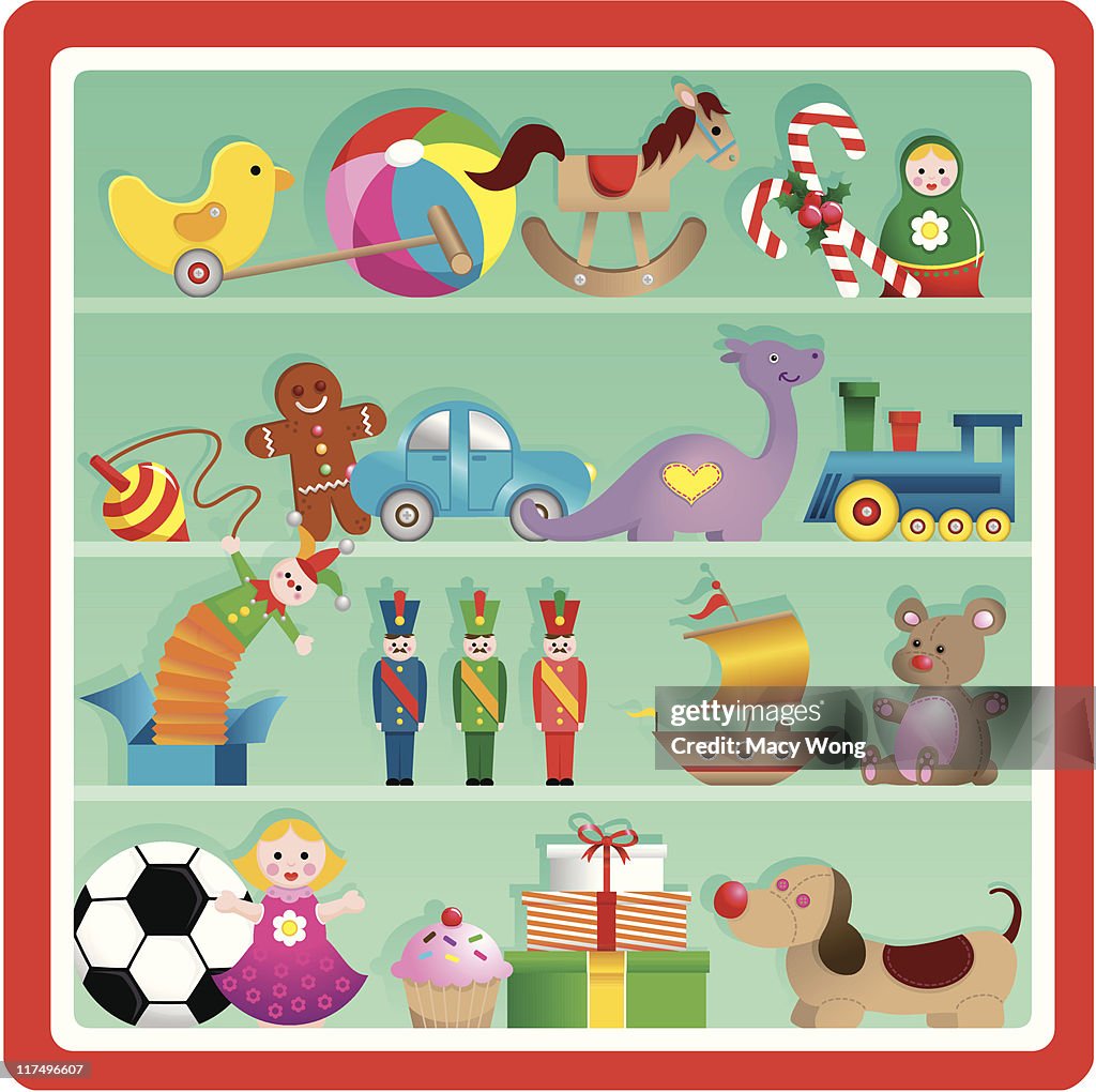 Cute Christmas toy store shelf