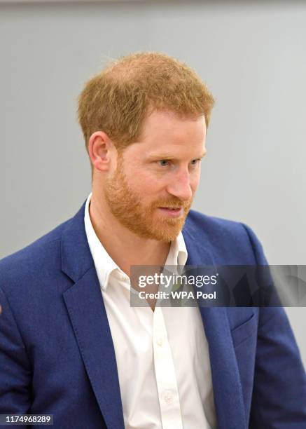 Prince Harry, Duke of Sussex during his visit to the Community Recording Studio in St Ann’s to mark World Mental Health Day on October 10, 2019 in...