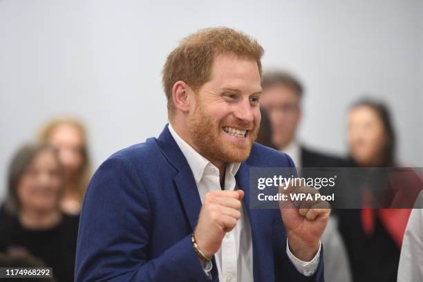 Prince Harry, Duke of Sussex during his visit to the Community Recording Studio in St Ann’s to mark World Mental Health Day on October 10, 2019 in...