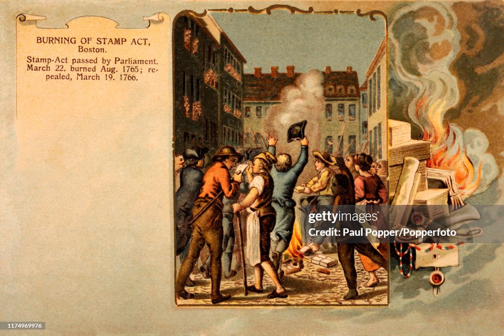 Burning Of The Stamp Act In Boston - Vintage Postcard Illustration