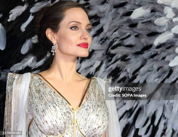 Angelina Jolie attends the Maleficent: Mistress of Evil European Film Premiere at the Odeon IMAX Waterloo in London.