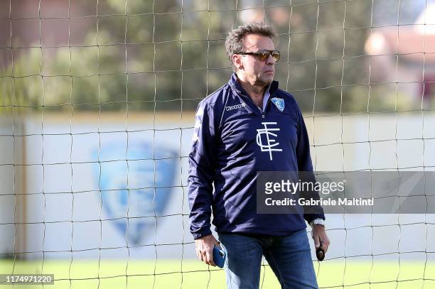 Fabrizio Corsi president of Empoli FC looks on during training session on October 10, 2019 in Empoli, Italy.