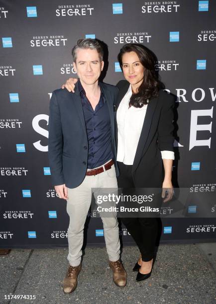 Christian Campbell and wife America Olivo pose at the opening night of "Derren Brown: Secret" on Broadway at The Cort Theatre on September 15, 2019...