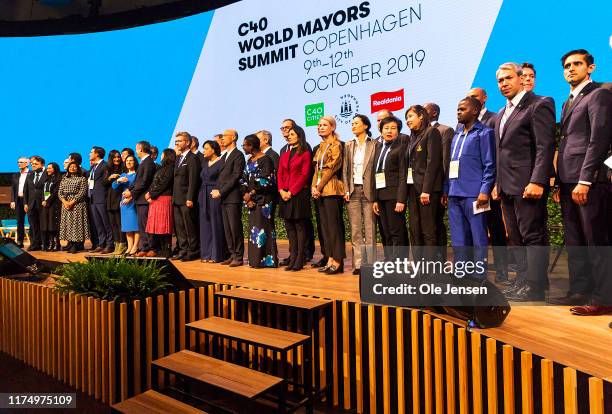 Mayors of the C40 Mayors World Summit Pose for family photo at the C40 World Mayors Summit on October 10, 2019 in Copenhagen, Denmark. More than 90...