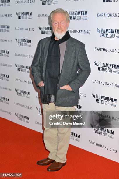 Ridley Scott attends the World Premiere of "Earthquake Bird" during the 63rd BFI London Film Festival at Vue West End on October 10, 2019 in London,...