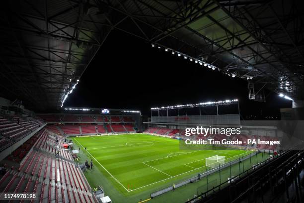 General view of the pitch ahead of the UEFA Euro 2020 qualifying, group E match at the Anton Malatinsky Stadium, Trnava.