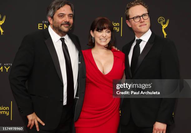 Adam Schlesinger, Rachel Bloom and Jack Dolgen attend the 2019 Creative Arts Emmy Awards on September 15, 2019 in Los Angeles, California.
