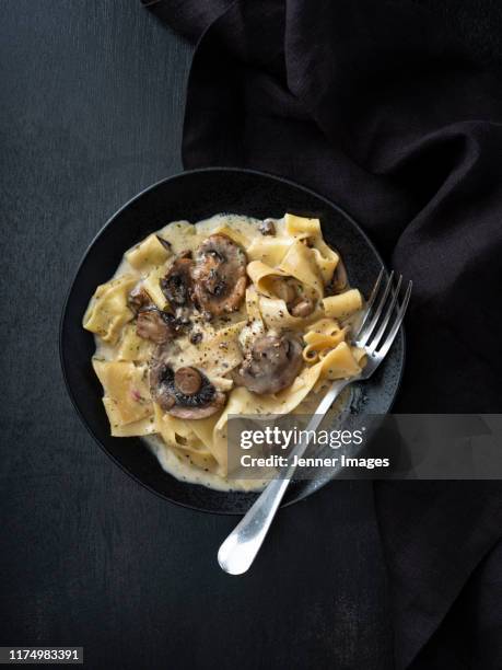 pappardelle pasta with a creamy mushroom sauce. - tagliatelle photos et images de collection