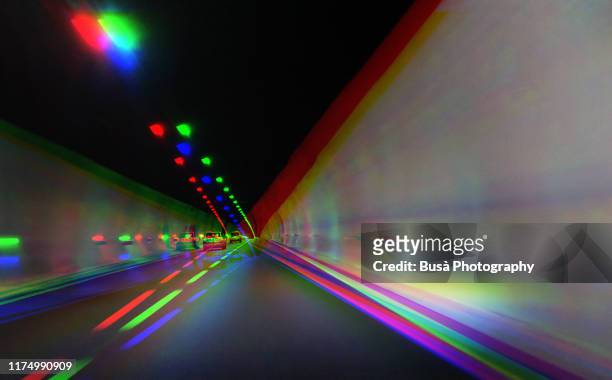 anaglyph image of traffic inside road tunnel - 3d french stock pictures, royalty-free photos & images