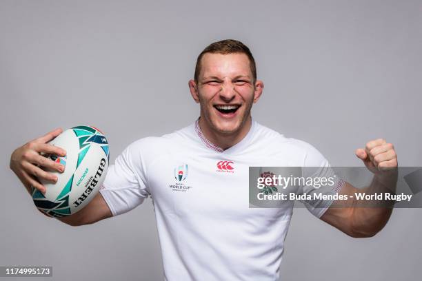 Sam Underhill of England poses for a portrait during the England Rugby World Cup 2019 squad photo call on September 15, 2019 in Miyazaki, Japan.