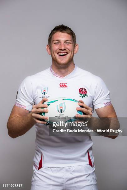 Ruaridh McConnochie of England poses for a portrait during the England Rugby World Cup 2019 squad photo call on September 15, 2019 in Miyazaki, Japan.