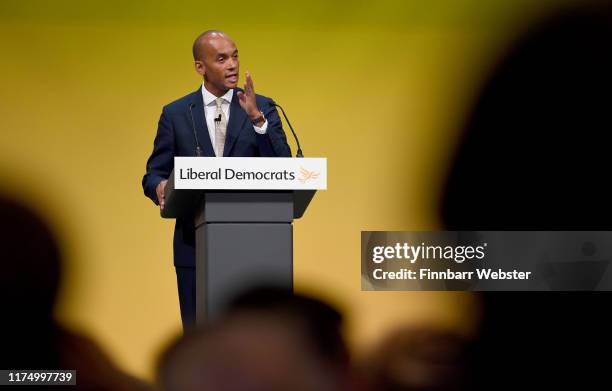 Chuka Umunna speaks at the Liberal Democrat Conference at the Bournemouth International Centre on September 16, 2019 in Bournemouth, England.