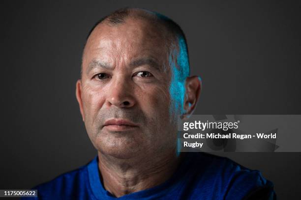 Eddie Jones, Head coach of England poses for a portrait during the England Rugby World Cup 2019 squad photo call on September 15, 2019 in Miyazaki,...