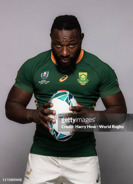 Tendai Mtawarira of South Africa poses for a portrait during the South Africa Rugby World Cup 2019 squad photo call on September 15, 2019 in Tokyo,...