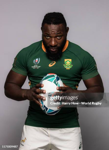 Tendai Mtawarira of South Africa poses for a portrait during the South Africa Rugby World Cup 2019 squad photo call on September 15, 2019 in Tokyo,...