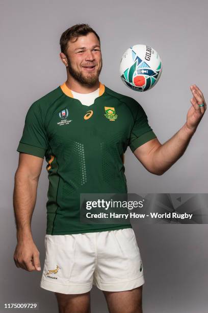 Duane Vermeulen of South Africa poses for a portrait during the South Africa Rugby World Cup 2019 squad photo call on September 15, 2019 in Tokyo,...