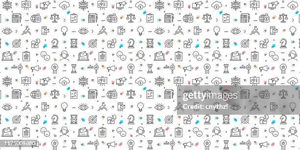 vector set of design templates and elements for business and marketing in trendy linear style - seamless patterns with linear icons related to business and marketing - vector - exchange rate board stock illustrations