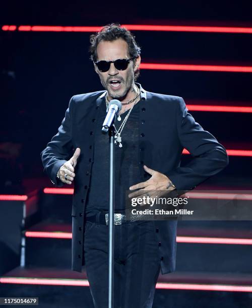 Singer Marc Anthony performs during the kickoff of his Opus tour at The Zappos Theater at Planet Hollywood Resort & Casino on September 15, 2019 in...