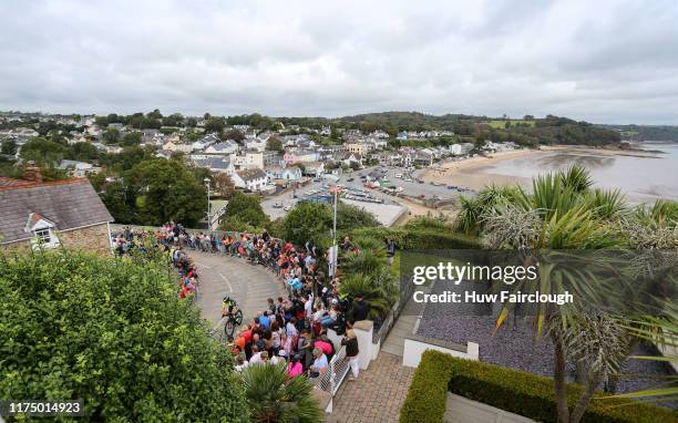 Athletes on the bike section of the race at Saundersfoot Hill IRONMAN Wales on on September 15, 2019 in Tenby, Wales.