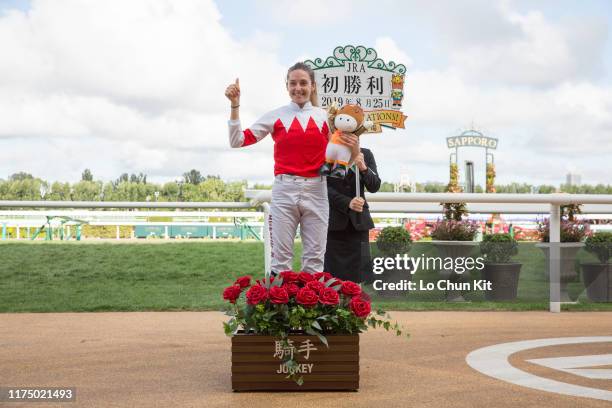 French jockey Mickaelle Michel with Suave Aramis wins the Race 10 2019 World All-Star Jockeys 3rd Leg at Sapporo Racecourse on August 25, 2019 in...