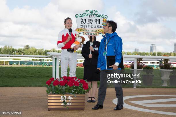 French jockey Mickaelle Michel with Suave Aramis wins the Race 10 2019 World All-Star Jockeys 3rd Leg at Sapporo Racecourse on August 25, 2019 in...