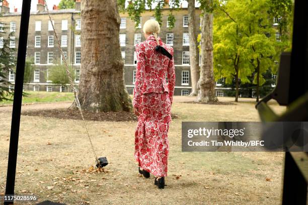 Model backstage ahead of the Erdem show during London Fashion Week September 2019 on September 16, 2019 in London, England.