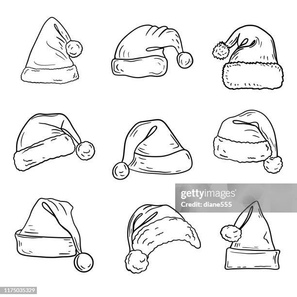 ilustraciones, imágenes clip art, dibujos animados e iconos de stock de sombrero de papá noel dibujado a mano - gorro papa noel