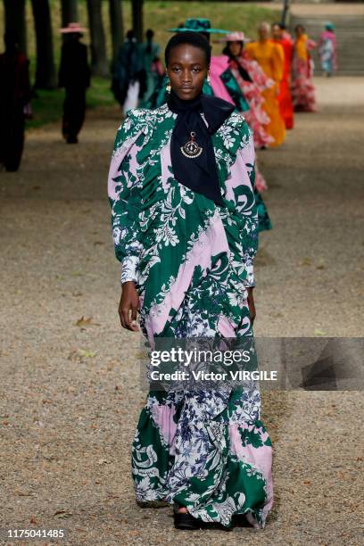 Model walks the runway at the Erdem Ready to Wear Spring/Summer 2020 fashion show during London Fashion Week September 2019 on September 16, 2019 in...