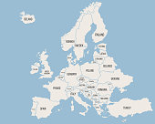 Europe map isolated on blue background. Europe background. Vector illustration