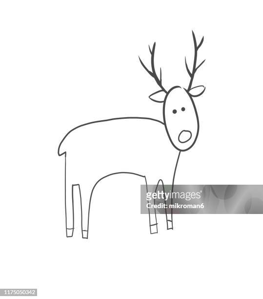 christmas illustration of reindeer- christmas card - hand drawn christmas card with reindeer ストックフォトと画像