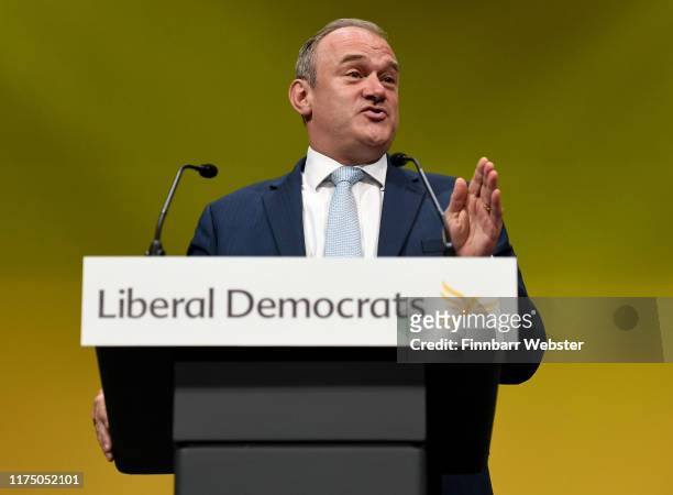 Deputy Leader of the Liberal Democrats, Sir Ed Davey speaks at the Liberal Democrat Conference at the Bournemouth International Centre on September...