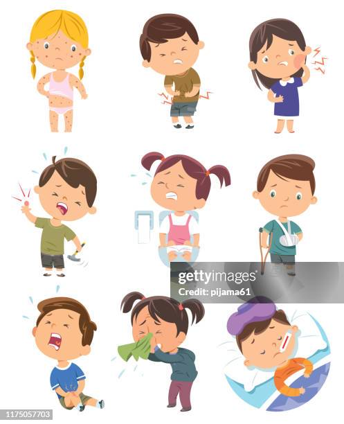 ilustraciones, imágenes clip art, dibujos animados e iconos de stock de enfermedades infantiles - medicamento para la alergia