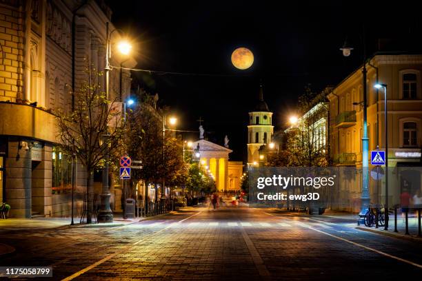 gediminas avenue and cathedral square and belfry in the historical center of old town of vilnius, lithuania - vilnius stock pictures, royalty-free photos & images