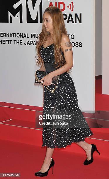 Singer Namie Amuro arrives at MTV Video Music Aid Japan at Makuhari Messe on June 25, 2011 in Chiba, Japan.