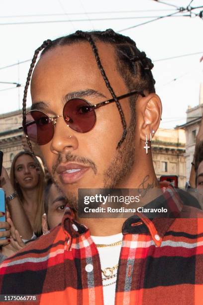 British F1 driver, Lewis Hamilton of Mercedes attends the Tommy Hilfiger store opening in Milan during the Milan Fashion Week Spring/Summer 2020 on...