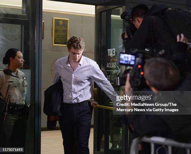 Brock Turner leaves the Santa Clara County Main Jail in San Jose, Calif., on Friday, Sept. 2, 2016. Turner was released after serving 3 months of his...
