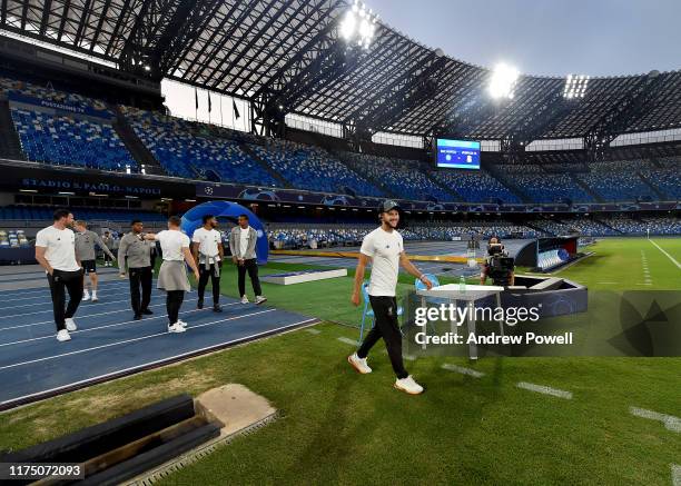 Adam Lallana of Liverpool taking a walk around the pitch during a Liverpool Press Conference on September 16, 2019 in Naples, Italy.