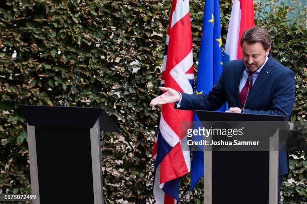 Luxembourg Prime Minister Xavier Bettel speaks to the media following talks with British Prime Minister Boris Johnson on September 16, 2019 in...